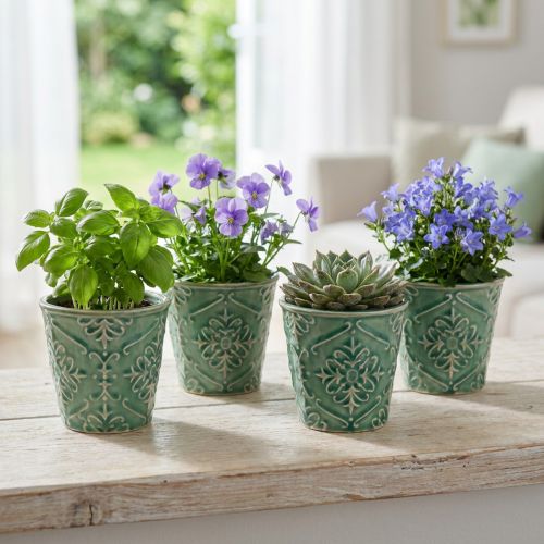 Übertopf Keramik Grün Ø7cm 4er-Set