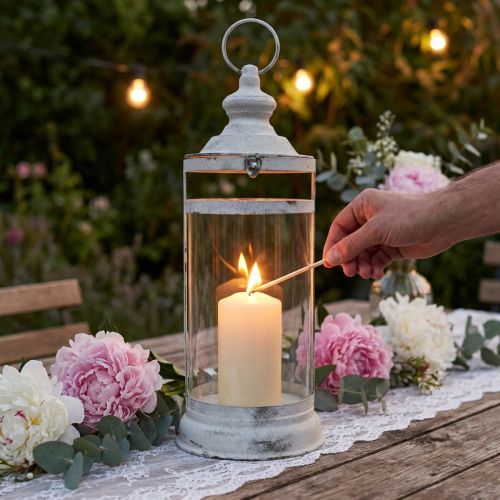 Deko Laterne Shabby Chic Weiß Metall Ø15cm H46cm