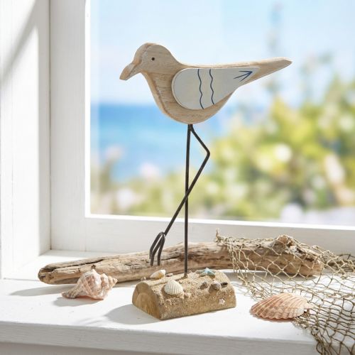 Meeresdeko, Deko-Möwe aus Holz, Shabby Chic, Blau-Weiß H32cm | Floristik24.de