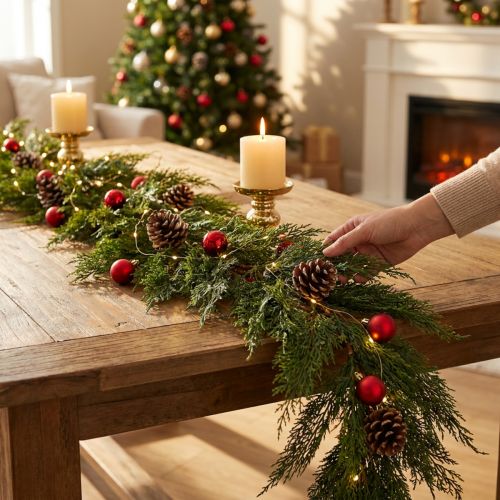 Artikel Tannengirlande Thuja Grün mit Früchten Dekohänger Weihnachtsdeko Kunstgirlande Festlich L175cm
