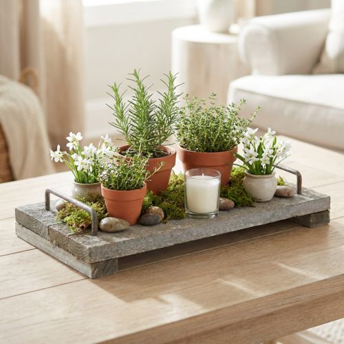 Holztablett Shabby Chic mit Füßen 30cm
