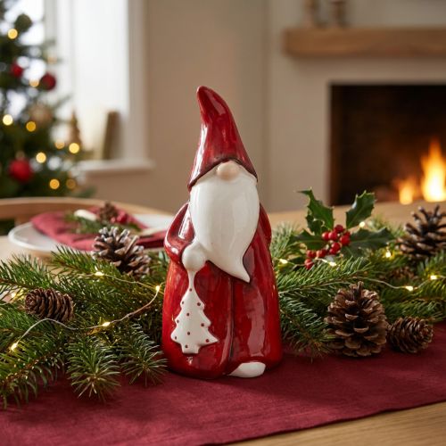 Weihnachtsmann Figur Keramik Rot Weiß H20cm