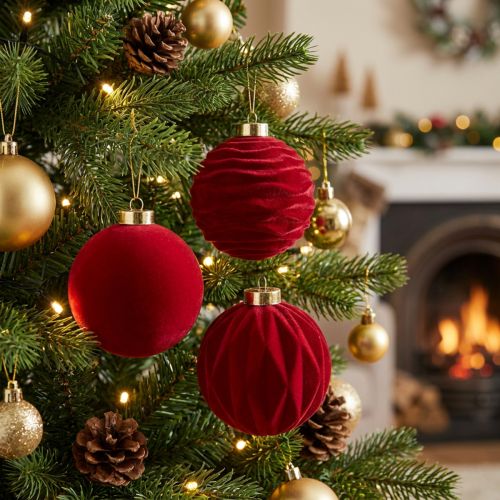 Artikel Weihnachtskugel samtige Oberfläche Rot 8cm 12St