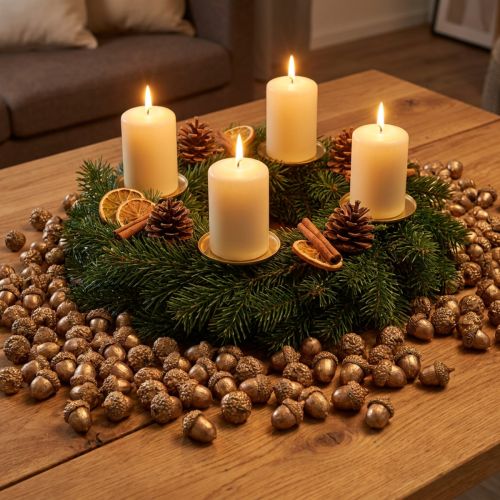 Herbstfrüchte Golden, festlicher Herbstschmuck, Deko-Eicheln natürlich, Adventsdeko Ø1,5 – 2,5cm L1,5 – 3cm 300g | Floristik24.de