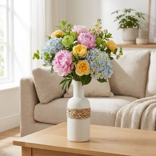 Blumenvase Keramik Seegras weiß H22,5cm