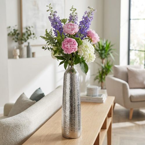 Deko Vase Metall gehämmert Silber Ø9,5cm H41cm