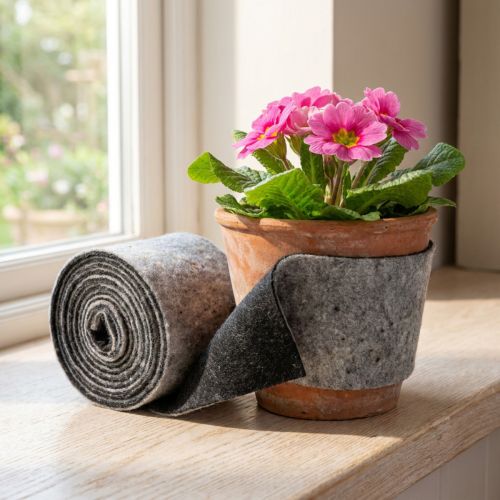 Artikel Topfband aus Wollfilz zweifarbig Grau/Schwarz 15cmx5m