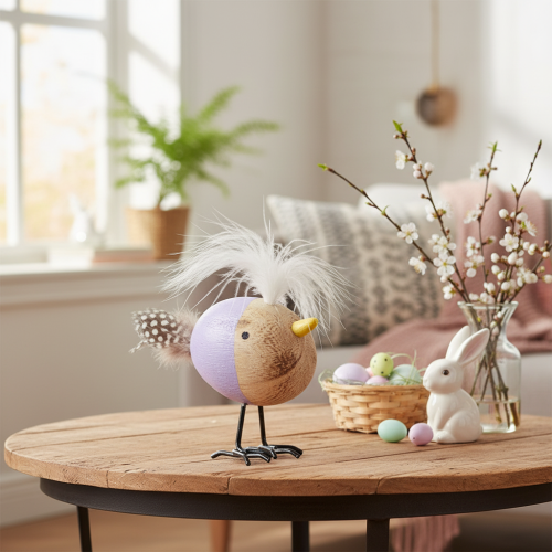 Artikel Deko Vogel Holz mit Federn und buntem Körper für Tischdekoration 10cm 6St