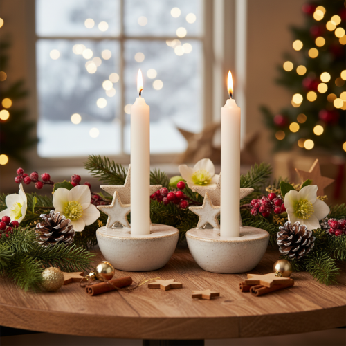 Kerzenhalter Sterne aus Keramik Weihnachtsdeko 11cm 2St | Floristik24.de