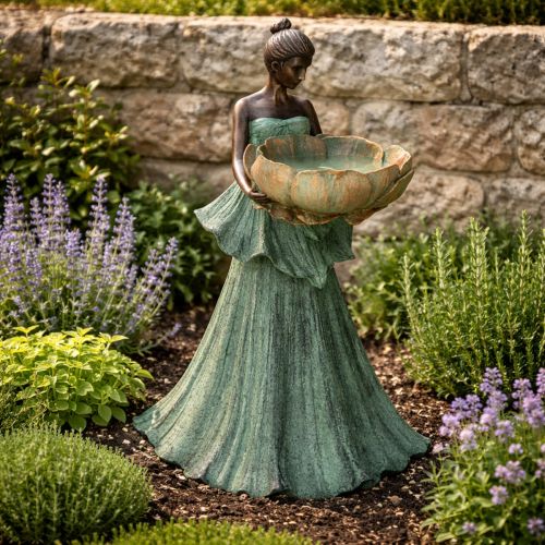 Artikel Frauenfigur mit Blumenschale Dekorative Statue für ästhetische Raumgestaltung und Garten 55cm