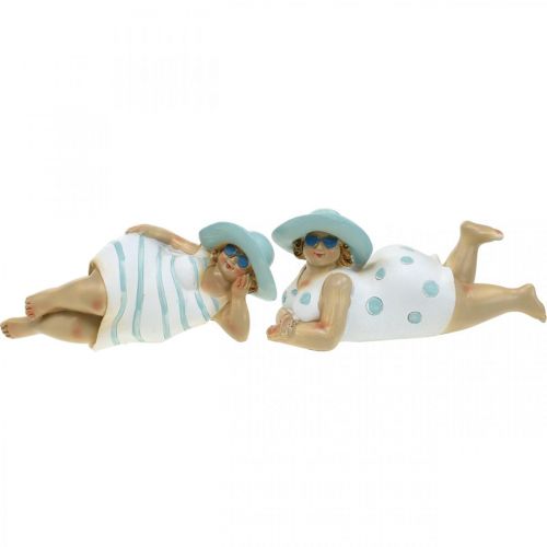 Floristik24 Damen am Strand, Badenixen, Meerdeko Blau/Weiß H7/8cm L17cm 2er-Set