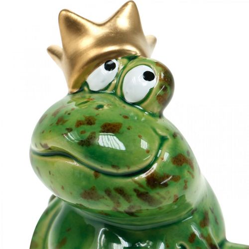 Deko Figur Wackelfrosch mit Blume und Krone grün aus Metall