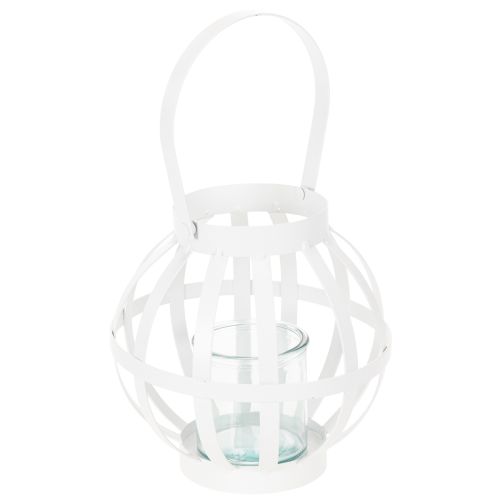 Gartenlaterne Metall Glas Windlicht zum Hängen Weiß Ø18,5cm kaufen | Floristik24.de