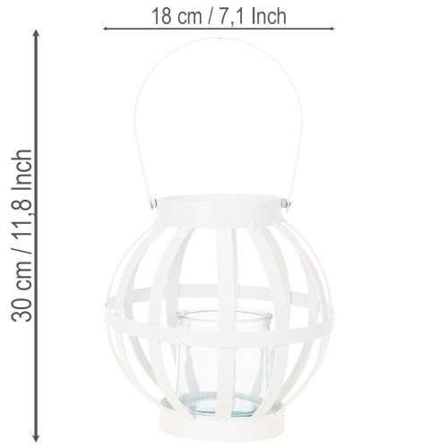 Gartenlaterne Metall Glas Windlicht zum Hängen Weiß Ø18,5cm | Floristik24.de