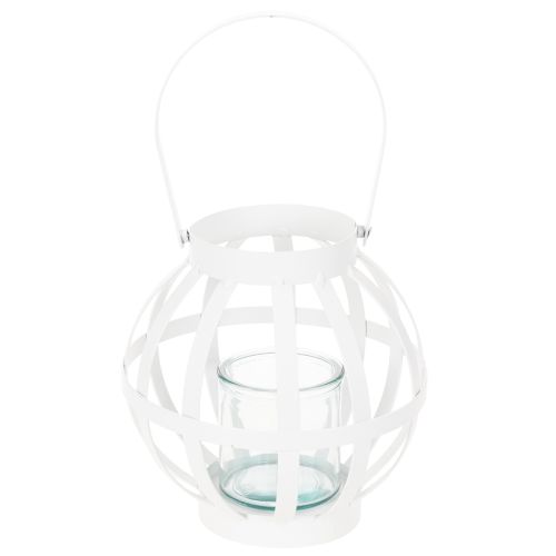 Gartenlaterne Metall Glas Windlicht zum Hängen Weiß Ø18,5cm | Floristik24.de