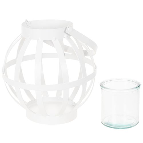 Gartenlaterne Metall Glas Windlicht zum Hängen Weiß Ø18,5cm | Floristik24.de