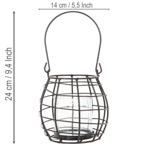 Gartenlaterne Schwarz Metall mit Windlicht Ø14cm H12,5cm | Floristik24.de