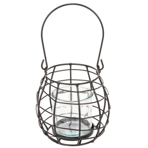 Gartenlaterne Schwarz Metall mit Windlicht Ø14cm H12,5cm | Floristik24.de