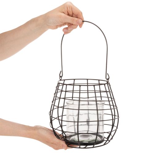 Gartenlaterne mit Glas Windlicht Schwarz Ø20cm H18,5cm | Floristik24.de