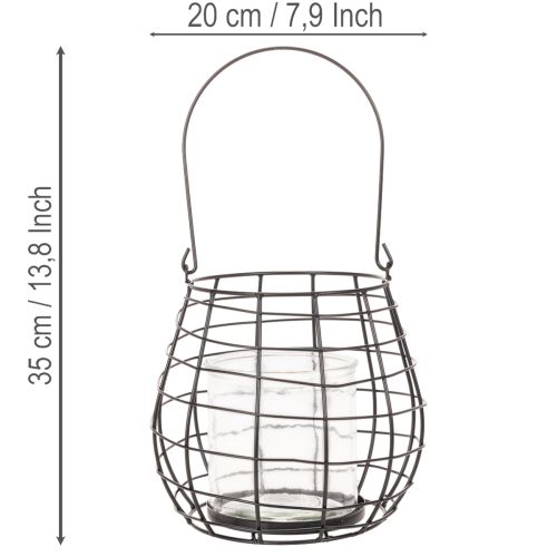 Gartenlaterne mit Glas Windlicht Schwarz Ø20cm H18,5cm | Floristik24.de