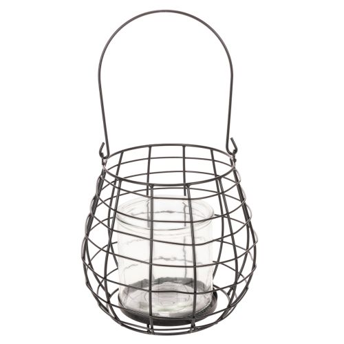 Gartenlaterne mit Glas Windlicht Schwarz Ø20cm H18,5cm | Floristik24.de