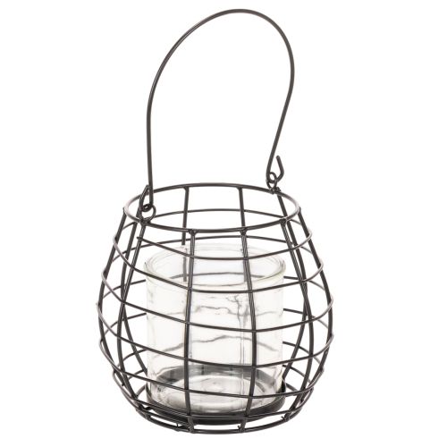 Gartenlaterne mit Henkel Schwarz Windlicht Glas Ø17cm H15cm kaufen | Floristik24.de