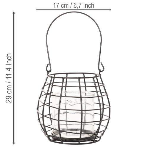 Gartenlaterne mit Henkel Schwarz Windlicht Glas Ø17cm H15cm | Floristik24.de