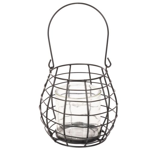 Gartenlaterne mit Henkel Schwarz Windlicht Glas Ø17cm H15cm | Floristik24.de