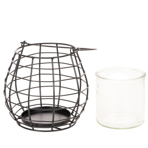 Gartenlaterne mit Henkel Schwarz Windlicht Glas Ø17cm H15cm | Floristik24.de