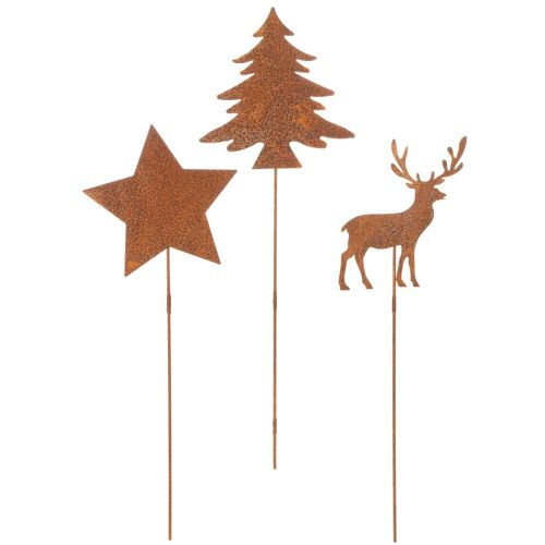 Gartenstecker Edelrost Hirsch Deko Stern Tanne H10/15cm 3 St | Floristik24.de