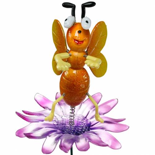 Floristik24 Blumenstecker Biene auf Blume mit Metallfedern Orange, Violett H74cm