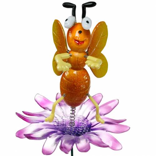 Blumenstecker Biene auf Blume mit Metallfedern Orange, Violett H74cm