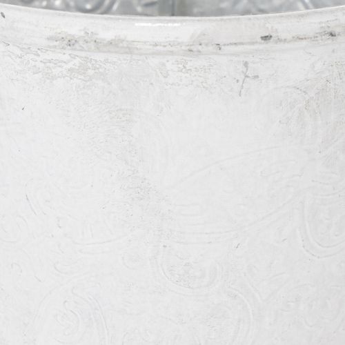 Gefäß mit Ornamenten, Pflanztopf, Metallübertopf Weiß Ø18,5cm H18cm | Floristik24.de