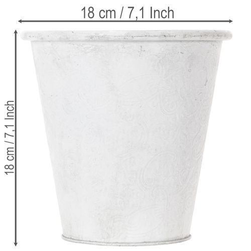 Gefäß mit Ornamenten, Pflanztopf, Metallübertopf Weiß Ø18,5cm H18cm | Floristik24.de
