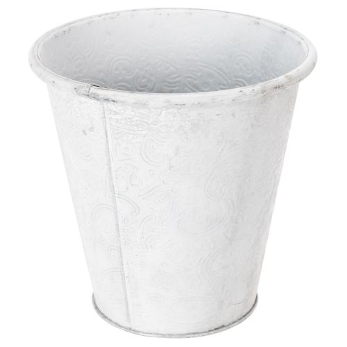 Gefäß mit Ornamenten, Pflanztopf, Metallübertopf Weiß Ø18,5cm H18cm | Floristik24.de