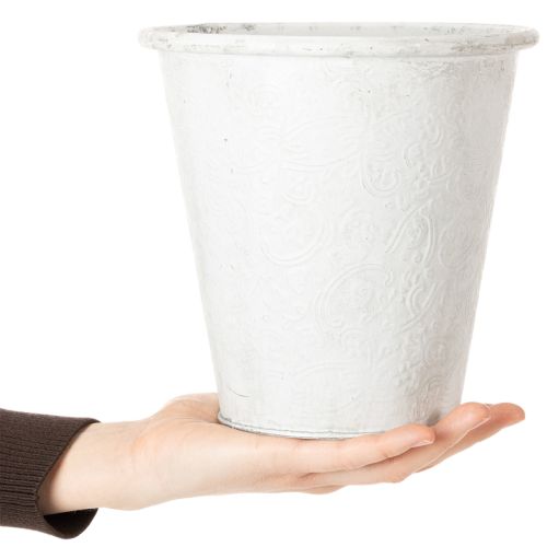Gefäß mit Ornamenten, Pflanztopf, Metallübertopf Weiß Ø18,5cm H18cm | Floristik24.de