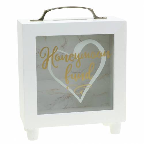 Floristik24 Hochzeitsspardose "Honeymoon Fund" Holz mit Glasfront Weiß H15m