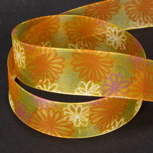 Artikel Geschenkband Blumen Organzaband Gelb Orange 25mm 18m