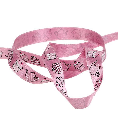 Floristik24 Geschenkband Tortenmotiv Rosa 15mm 20m