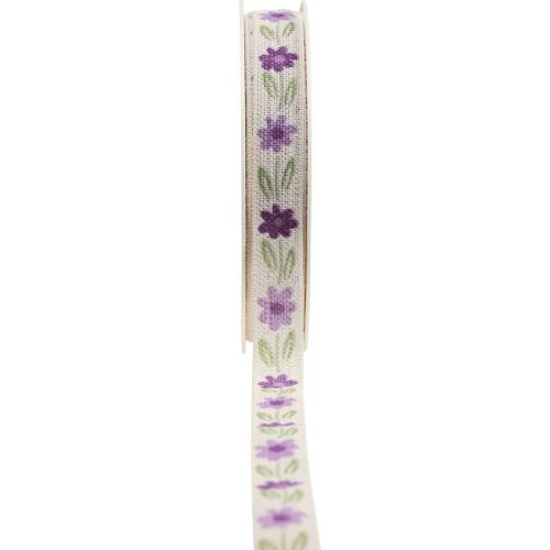 Geschenkband Blumen Baumwollband Lila Weiß 15mm 20m