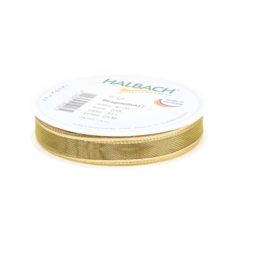 Floristik24 Geschenkband Gold Ringeleffekt 15mm 25m
