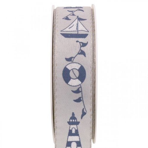 Geschenkband Maritime Deko Webband Blau, Grau 25mm 18m