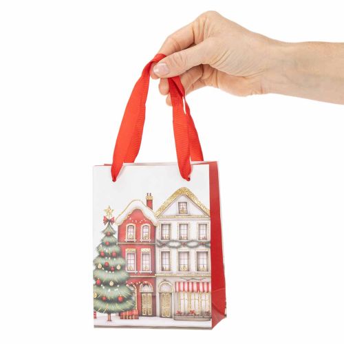 Weihnachtliche Geschenktüte mit Häusern und Tannenbaum 16cm 2St | Floristik24.de