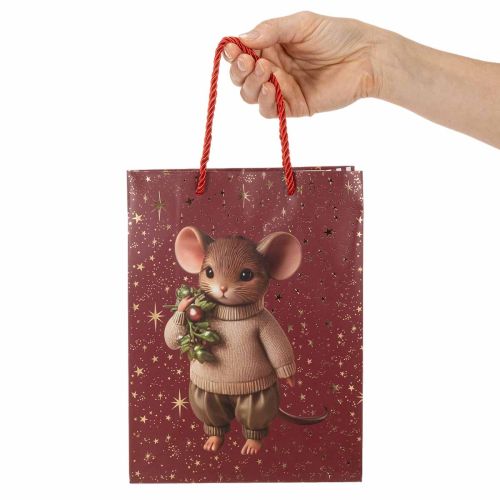 Geschenktüte mit Mausmotiv und Sternen für Weihnachten 24cm 2St | Floristik24.de