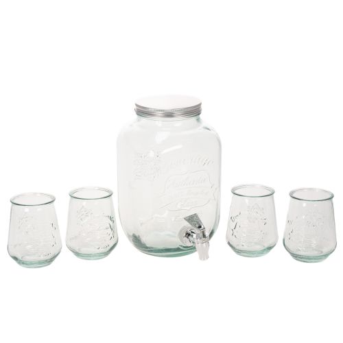 Getränkespender Glas mit Zapfhahn Set mit 4 Trinkgläsern H25,5cm