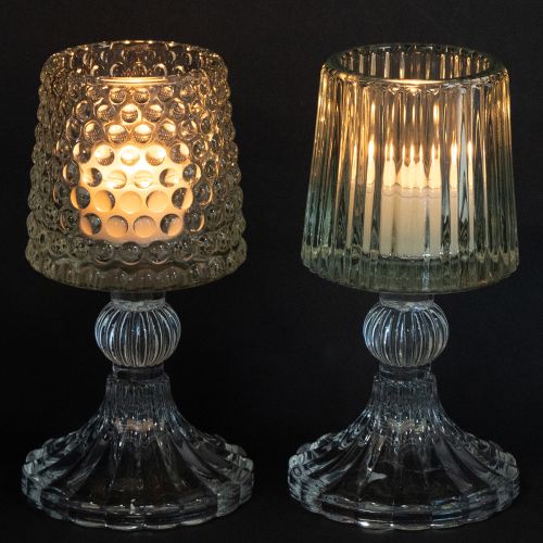 Artikel Glas Teelichthalter mit Fuß Punkte und Rillen H15cm 2St