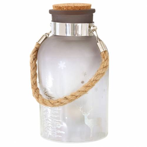 Weihnachtliches Glas mit 4 LED und Winterlandschaft 19,5cm