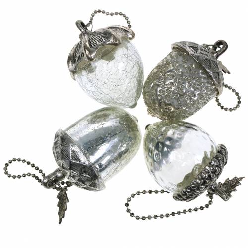 Floristik24 Christbaumschmuck Eichel zum Hängen Metall Glas Silber 7cm 4St