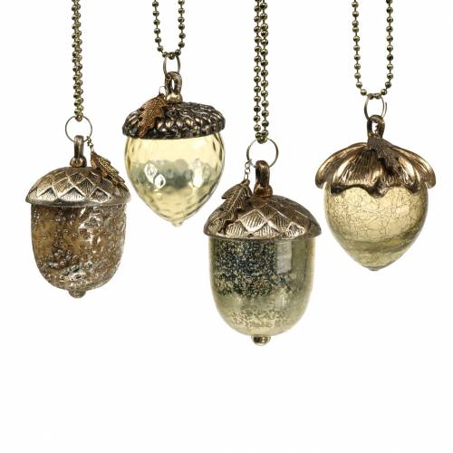 Christbaumschmuck Eichel zum Hängen Metall Glas Gold 7cm 4St | Floristik24.de