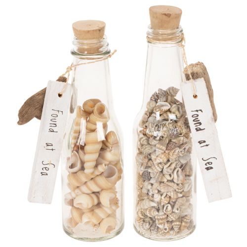 Glasflasche Deko mit Muscheln und Anhänger maritime Tischdeko 17cm 2St